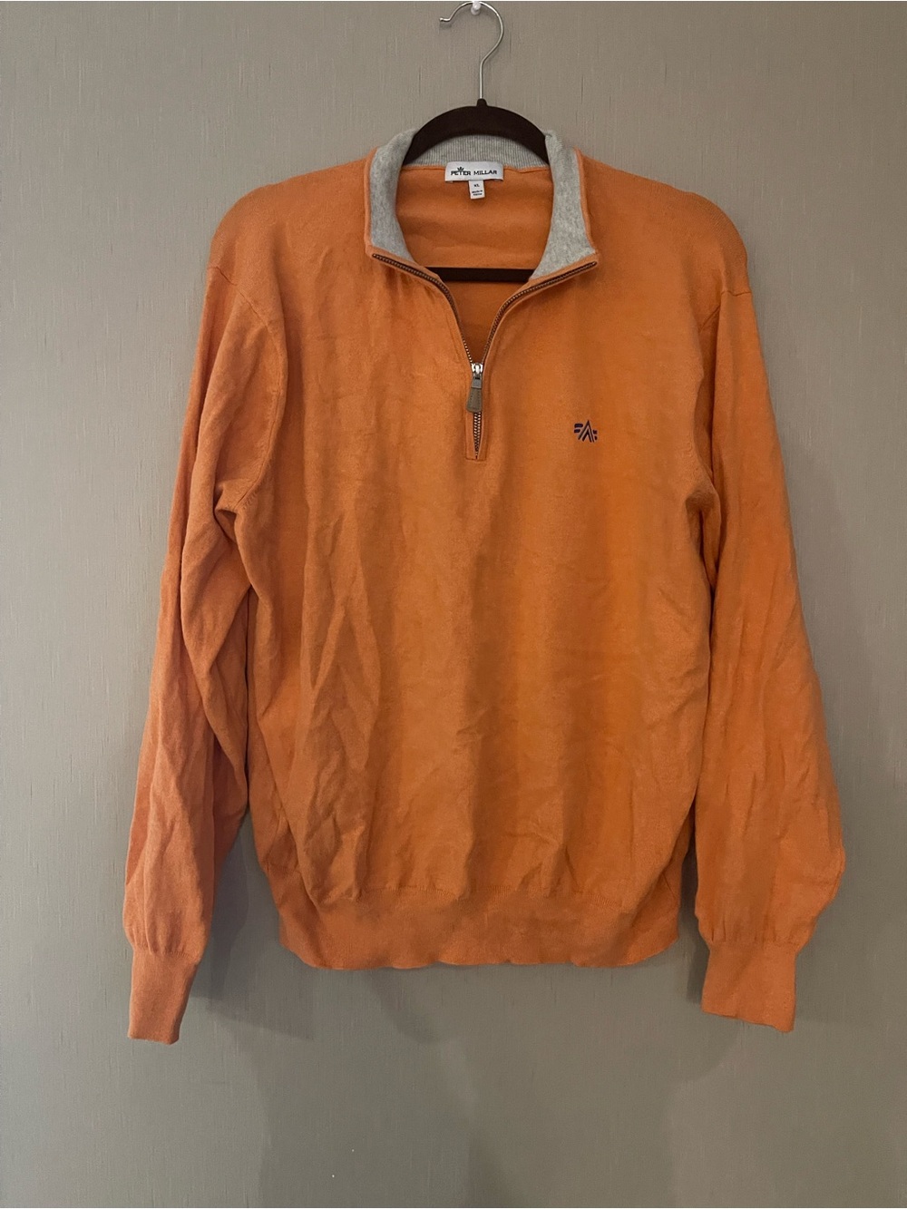 Peter millar xl Orange Quarter-Zip Sweater pullover cotton nylon silk cashmere